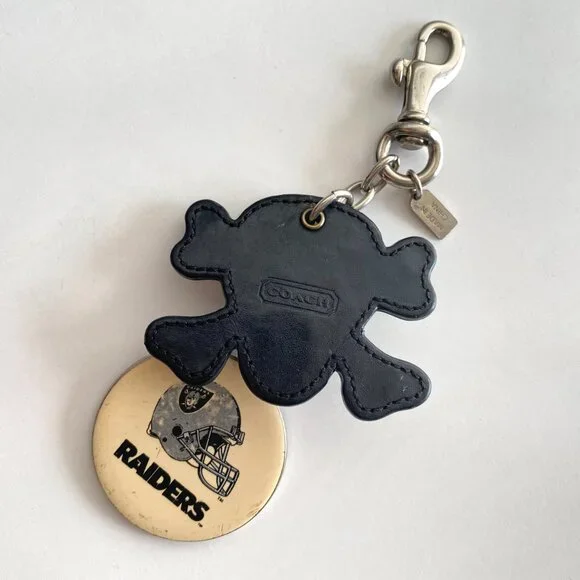Coach Leather Skull & Crossbones Keyfob Bag Charm & Las Vegas Raiders Crownmark - Picture 2 of 7